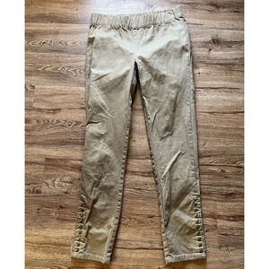 Soft Surroundings Pull On Pants Brown Toupe Small Snap Detail